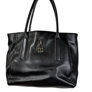Dana Buchman black genuine leather Paramount Tote shoulder Bag oversized purse.